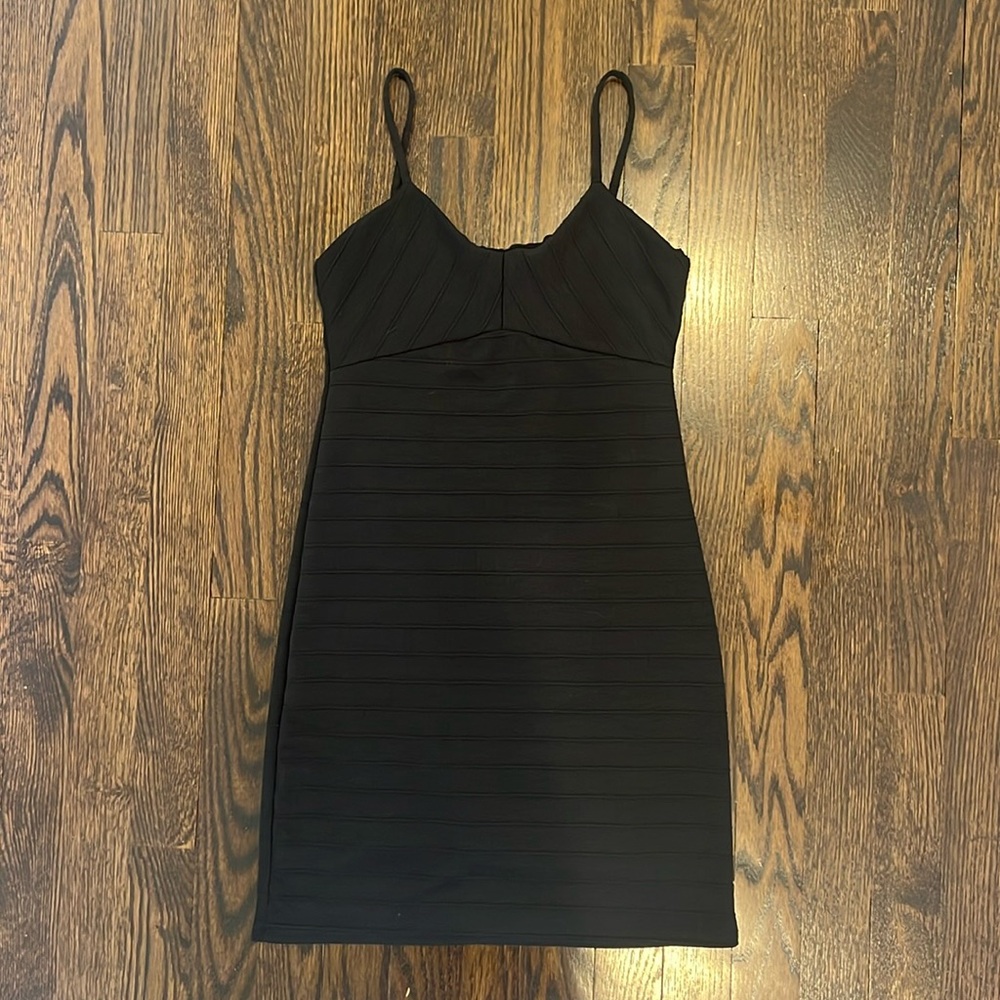 Black Tight Striped-Detailed Party Dress